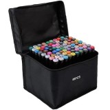 Cumpara ieftin Set 48 markere colorate cu doua capete, varf fin 1 mm si tesit 3-6 mm, suport organizator compartimentat si geanta