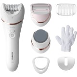 Epilator umed si uscat Philips Seria 8000 BRE730/10, 7 accesorii, 32 pensete, Utilizare fara fir, 2 setari viteza, Opti-light, Discuri ceramice, Argin