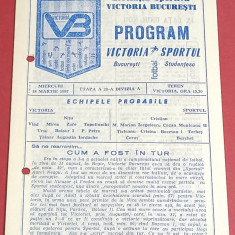 Program meci fotbal VICTORIA Bucuresti - SPORTUL Studentesc (18.03.1987)