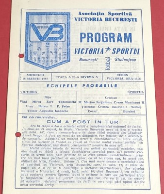Program meci fotbal VICTORIA Bucuresti - SPORTUL Studentesc (18.03.1987) foto