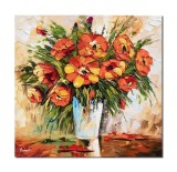 Tablou 3D Vaza cu maci regali pictat manual, 50x50cm ulei pe panza, Leonard Covaci