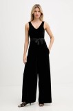 Armani Exchange salopetă de catifea culoarea negru, cu decolteu in v, XW000976 AF16147