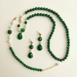 Cumpara ieftin Set Bijuterii Lilou Special Plus - Agat Verde Smarald, Cuart Verde, Perle Cultura - Argint 925 Placat Aur