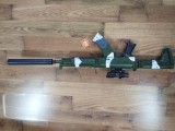 Cumpara ieftin Pusca Airsoft AK47 Kalashnikov Camuflaj 1.20m, Laser, 500 Bile, Arc/Spring, ABS, 400fps, Sniper