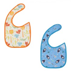 Bavete Plastic, Model Spatiu si Animale, Set 2 Bucăți, Albastru și Multicolor, 18x22cm