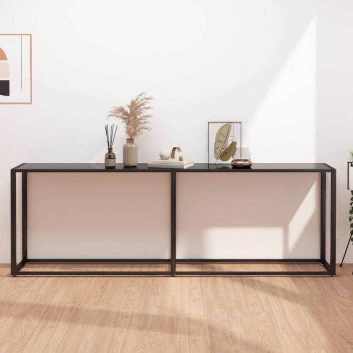 vidaXL Masă consolă, negru, 220x35x75,5 cm, sticlă securizată
