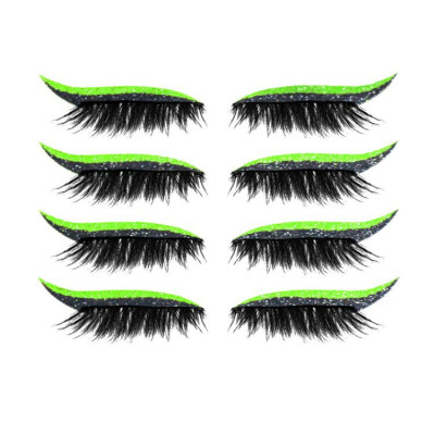 Set 4 Perechi de Gene cu Eyeliner si Glitter reutilizabile, verde neon foto