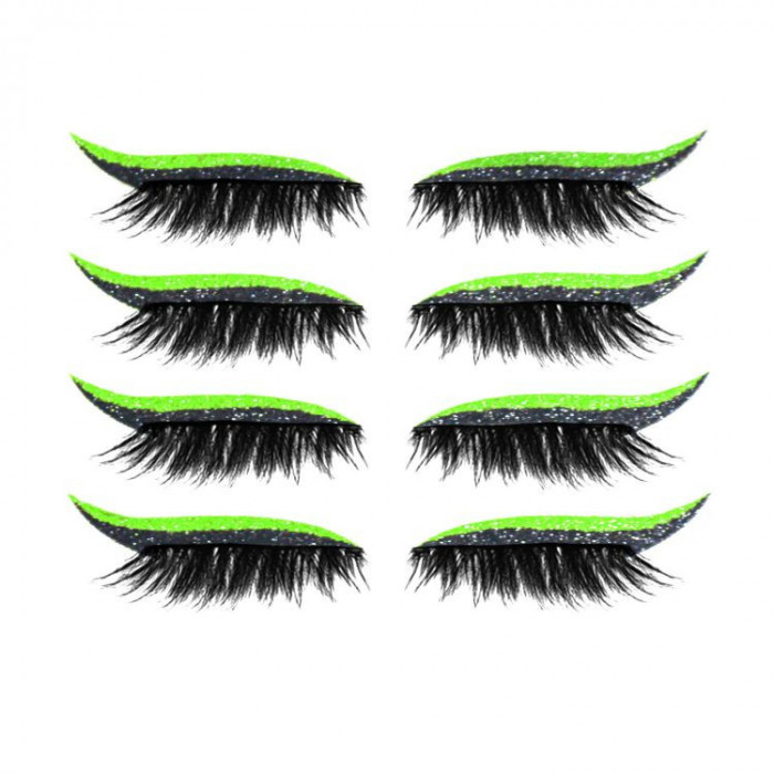 Set 4 Perechi de Gene cu Eyeliner si Glitter reutilizabile, verde neon