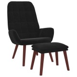 Cumpara ieftin Scaun de relaxare cu taburet, negru, catifea
