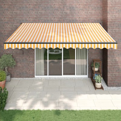 vidaXL Copertină retractabilă, galben/alb, 4,5x3 m, textil/aluminiu foto