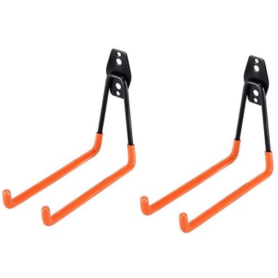 Set 2x Suport cu carlig universal pentru depozitare, bicicleta, scule si unelte de garaj, 16 x 19 cm, negru portocaliu foto