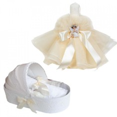 Trusou botez in landou si lumanare rochita cu ingeras, decor Ivoire, Denikos&reg;
