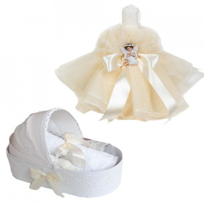 Trusou botez in landou si lumanare rochita cu ingeras, decor Ivoire, Denikos&amp;reg; foto