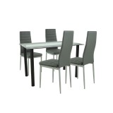 Set masa bucatarie Leziter Mezza 4 1, 120x70cm, sticla securizata, 4 scaune gri, modern