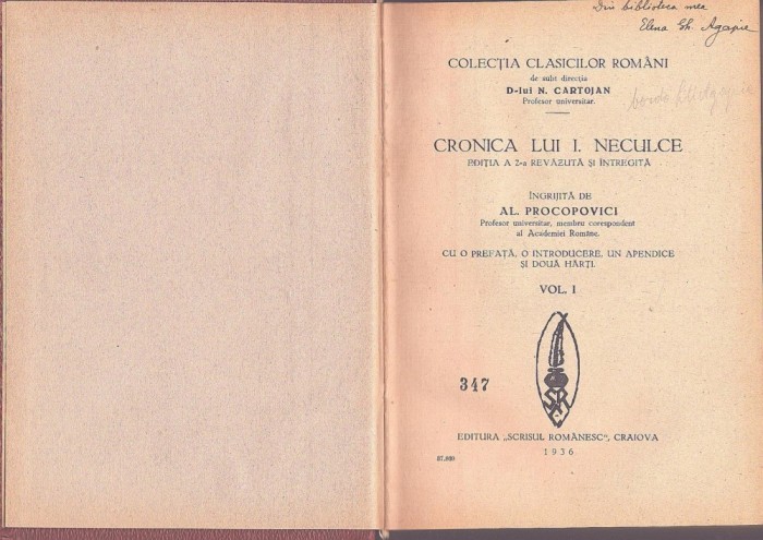 C9378N Cronica lui Ion Neculce, volumul I și II, 1936