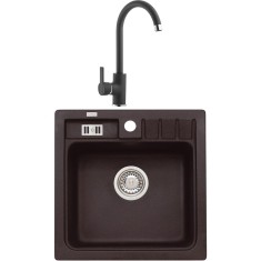 Pachet chiuveta bucatarie algranit Alveus Niagara 20 + Baterie Nela, material compozit, 465x465x180 mm, Negru