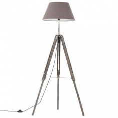 Lampa de podea trepied, gri, 141 cm, lemn masiv de tec foto