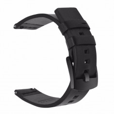 Curea piele naturala compatibila Fossil Q Marshal, telescoape Quick Release, 22mm, Negru