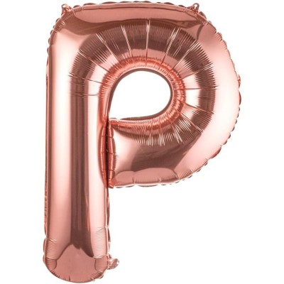 Balon folie metalizata litera p, flippy, 100 cm, umflati cu heliu sau aer, ambalaj individual, pai inclus, rose gold foto