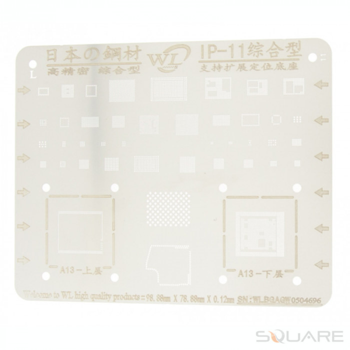 BGA Reballing iPhone 11 - 11 Pro Max, BGA Stencil Reballing A13 CPU RAM Nand Flash IC Chip, Net Thickness Heat 0.12mm