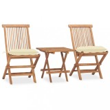 vidaXL Set mobilier exterior pliabil cu perne, 3 piese, lemn masiv tec