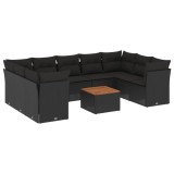 Cumpara ieftin Set canapele de gradina cu perne, 10 piese, negru, poliratan