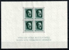 Germania Reich 1937, Mi #646 = Bl 7, Ziua de nastere a lui Adolf Hitler, MNH, cota 70 &euro;!