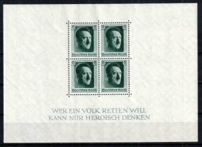 Germania Reich 1937, Mi #646 = Bl 7, Ziua de nastere a lui Adolf Hitler, MNH, cota 70 &amp;euro;! foto