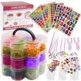 Set Creare Brățări Colorate pentru Copii, 12.5x16.5 cm, cu 3000 Elastice și Elemente Decorative