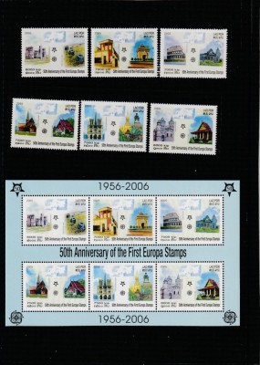 Laos (Lao PDR) 2005 - 50 ani Europa CEPT,serie 6 valori si bloc 6 valori nedantelate,MNH Mi.1973B-1978B , Bl.194B foto