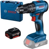 Bosch GSB 185-LI + GBA - Masina de gaurit si insurubat cu percutie 50 Nm valiza plastic + Acumulator Li-Ion 18 V 5 Ah