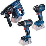 Bosch GBH 180-LI + GDR 18V-200 + GSR 18V-90 C- Rotopercutor SDS-Plus 2 J + Masina de insurubat cu impact 200 Nm M6-M16 + Masina de gaurit si insurubat