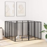 vidaXL Poartă pentru c&acirc;ini 8 pcs Negru 80 x 100 cm Oțel Galvanizat 892004