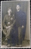 Fotografie tip Carte Postala, Militar cu fiul sau, perioada interbelica