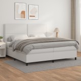 VidaXL Pat box spring cu saltea, alb, 200x200 cm, piele ecologică 3142804