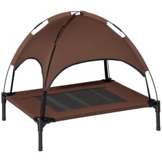 PawHut Pat &icirc;nălțat pentru c&acirc;ini cu baldachin, pat pentru animale de companie, pat pentru c&acirc;ini de exterior cu acoperiș, respirabil, material textil pe