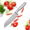 Cutit japonez de bucatarie model Santoku, otel inoxidabil, maner soft-touch, versatil in utilizare, 20 cm, Argintiu
