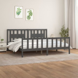 Cadru de pat cu tablie, gri, 200x200 cm, lemn masiv de pin GartenMobel Dekor, vidaXL