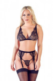 Set sexy 3 piese Sutien,Portjartier si Chilot Tanga negru