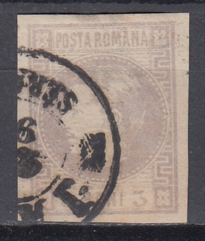 ROMANIA 1868 LP 22 REGELE CAROL CU FAVORITI 3 BANI VIOLET STAMPILAT