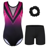 Tricou de gimnastică cu gradient pentru fete, cu pietre strălucitoare &ndash; Negru/Roz aprins 14 ani