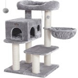 FEANDREA Ansamblu de joaca pentru pisici, tip copac, cu 2 culcusuri si ascunzatoare, 70x60x112cm, gri Household NewTrend