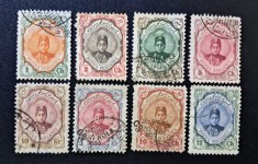 Persia (Iran) 1911&ndash;1915 - Set 8 Timbre Clasice Dinastia Qajar &bdquo;Portretul Shah-ului Ahmad Shah Qajar&rdquo; -CLF1