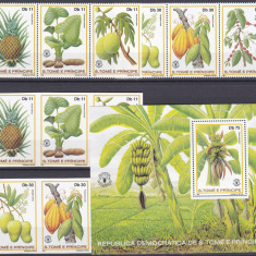 DB1 Flora Fructe 1981 Sao Tome & Principe 6 v. x 2 ( dt. + ndt ) + SS MNH