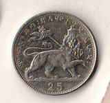 SV * Etiopia 25 MATONAS 1923 Haile Selassie I Imparat si Rege 1916 - 1930 - 1974, Africa, Nichel