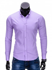 Camasa pentru barbati, violet, simpla, uni, slim fit, elastica, cu guler, bumbac - K219 foto