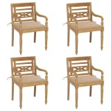 vidaXL Scaune Batavia cu perne, 4 buc., lemn masiv de tec 3073298