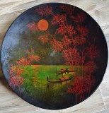 Panou Decorativ Pictat Lemn, Arta Chineză, Diametru 30cm, Decor Asia
