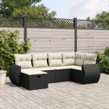 vidaXL Set mobilier de grădină cu perne, 6 piese, negru, poliratan