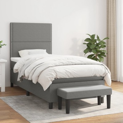 vidaXL Pat box spring cu saltea, gri &amp;icirc;nchis, 90x190 cm, textil 3136478 foto